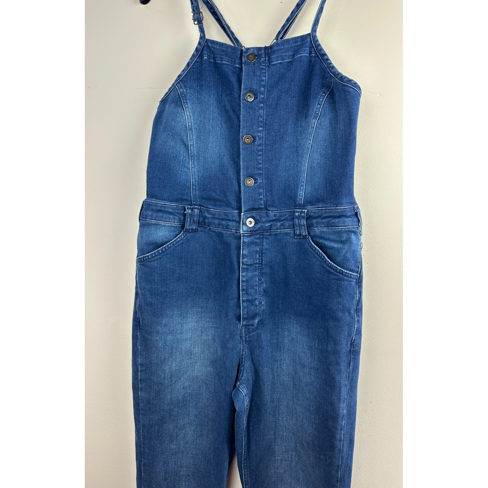 Anthropologie x Pilcro Blue Denim Button Front Overalls Size 31 Stretch Cotton - Picture 4 of 15